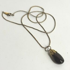 Gold Tone Chain Necklace with Dark Teardrop Pendant